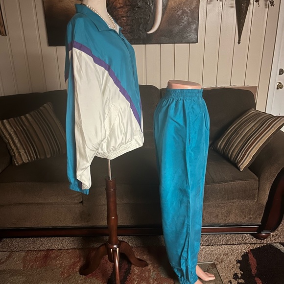 Naked Silk • Large • Turquoise/White • Silk • Jacket & Pants Set • Tracksuit - Picture 13 of 16